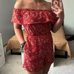 Red Floral Romper